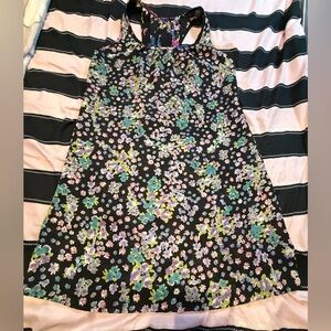 Black Floral A-Line Dress with Pastel Bouquet 2 sides